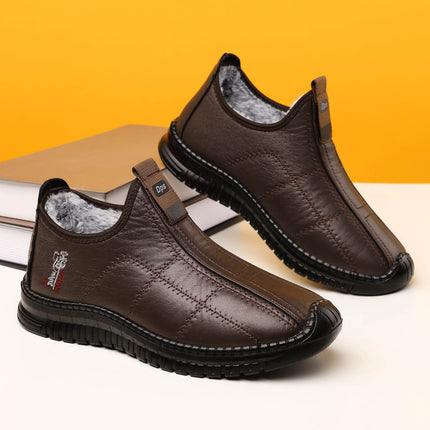 Men's Winter Cotton Boots New Cross-Border Fleece-Lined Thickened Warm Shoes for Middle-Aged and Elderly Dads Non-Slip Slip-On Casual Shoes