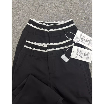 Tall American Lace Suit Pants for Women Plus Size Summer High Waist Pants Sexy Bell Bottoms Floor-Length Casual Pants