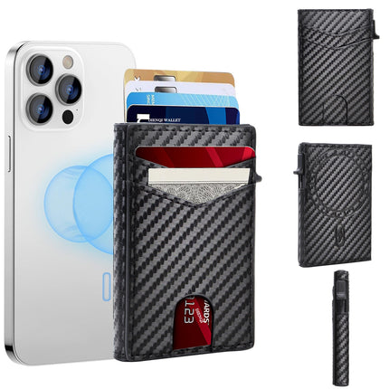 Rfid Magnetic Card Holder Apple Magsafe Card Holder Men's Wallet Portable Strong Magnetic Card Holder Carbon Fiber Pattern Card Holder