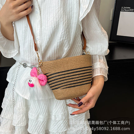Summer Popular Bags for Women 2025 New Fashion Casual Crossbody Straw Bag Versatile Small Fresh Woven Bucket Bag