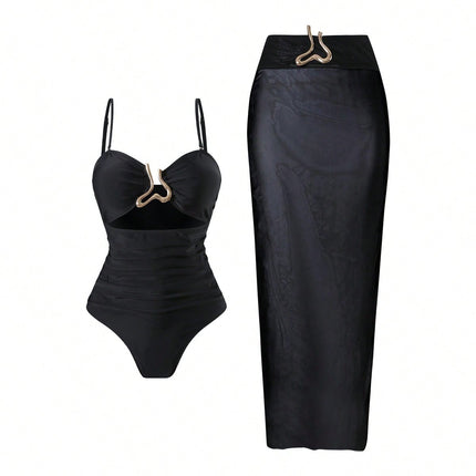 2025 New Cross-Border European and American Slim Conservative One-Piece Swimsuit Women's High-End Bikini Hot Spring Swimsuit Suit
