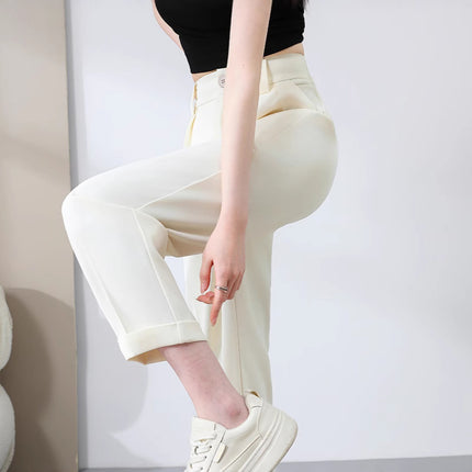 New Style Ice Silk Suit Pants for Petite Women, Cropped Straight-Leg Pants, Summer Thin Cigarette Pants, Free Shipping