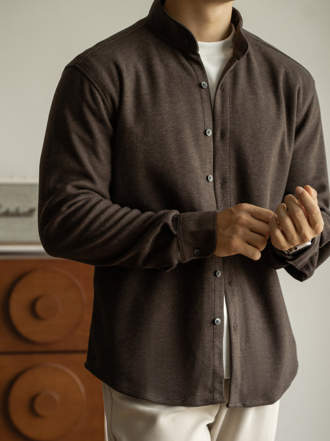 Light Mature Sanding Heat Storage Wool Long Sleeve Shirt Men's Youth Autumn and Winter New Warm Light Mature Inner Base Shirt