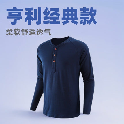 In-Stock, Direct from Manufacturer, Spring/Summer New European and American Popular Style, Plus-Size Men's Henley Shirt, Amazon Men's Long-Sleeve T-Shirt