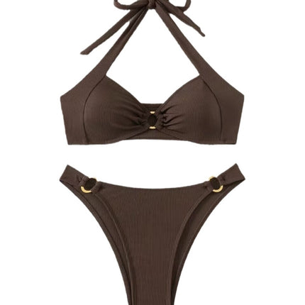 2025 Europe and the United States cross-border foreign trade Amazon trend solid color neck strap sexy bikini bikini suit women