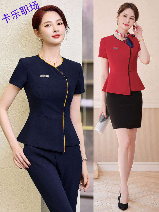 Hotel front desk work clothes fashion suit professional women's clothing jewelry store sales uniform two-piece beauty salon tooling