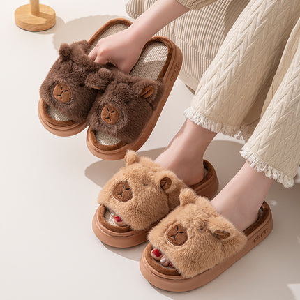 Cute Water Guinea Pig Men's and Women's Furry Open-Toe Four-Season Summer Cotton and Linen Slippers Linen Slippers