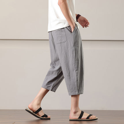 Summer Men's Thin Casual Pants, Loose and Breathable Casual Cropped Pants, Fashionable Sports Versatile Trendy Relaxed Large Size