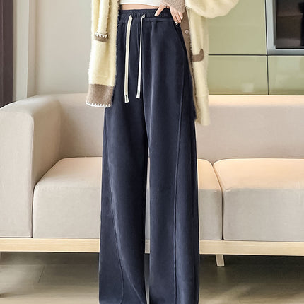 Fleece-Lined Banana Wide-Leg Pants for Women, Autumn and Winter, Gray Slim Fit, Tall, Extended Length, Slimming, Thickened Casual Sweatpants