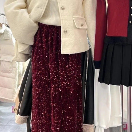 plus size Spring and Autumn New Elegant Velvet Sequin Skirt 2025 High Waist Skirt Fashion Hip-Covering Skirt