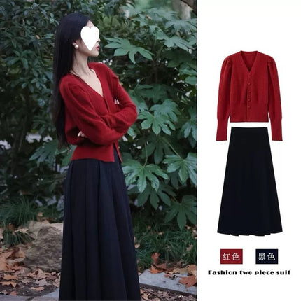 2024 new autumn clothes with a set of women's new small high-end wear red two-piece suit skirt trend