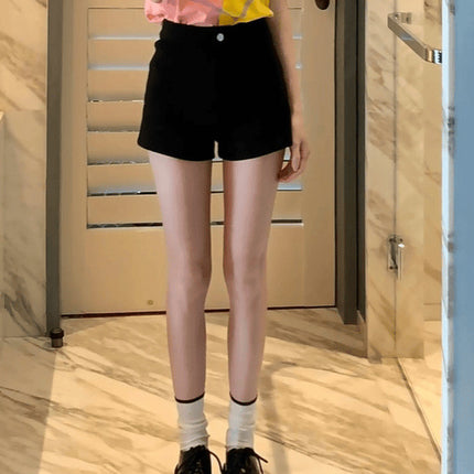 2024 Summer New Hot Girl A- shaped Hot Pants High Waist Hip Casual Pants Women's Stretch Tight Black Shorts Slimming
