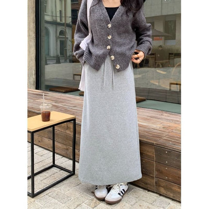 Fleece-Lined Thickened Skirt for Women, Autumn and Winter 2025 New Style, Drawstring High-Waisted Straight Casual Skirt, Versatile A-Line Long Skirt