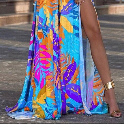 2025 New Spring Leaf Four-Way Stretch Dress Bohemian Strap Off-Shoulder Tube Top Floor-Length Dress for Women
