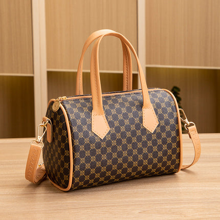 2023 New Boston Women's Bag Retro Contrast Printed Handbag Shoulder Crossbody Pillow Bag Wholesale
