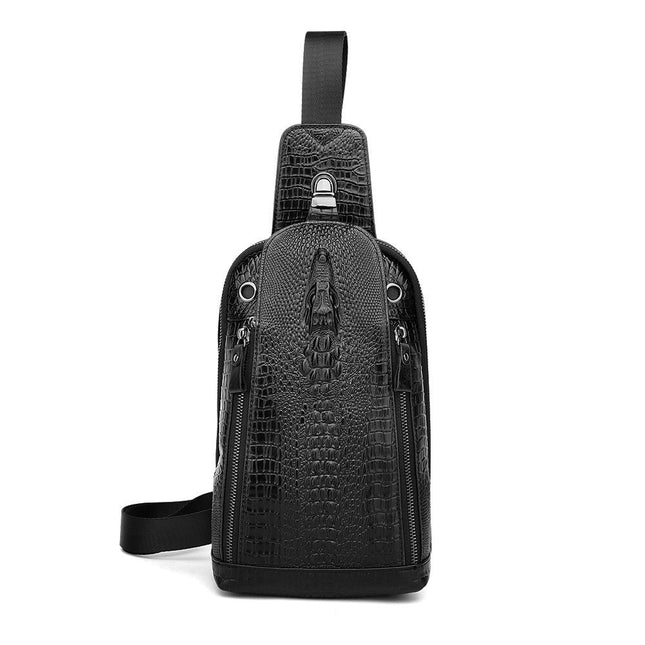 Top layer calf leather crocodile pattern men's bag genuine leather men's chest bag fashion men's bag shoulder bag slung chest bag cross-border wholesale