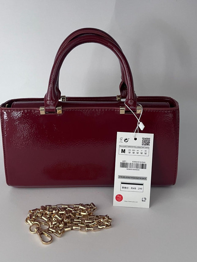 Za's New Autumn and Winter Women's Bag, Deep Red High-Quality Mini One-Shoulder Cross-Body Handbag, Chain Small Square Bag