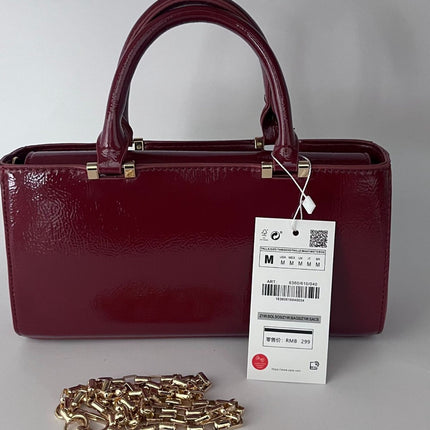 Za's New Autumn and Winter Women's Bag, Deep Red High-Quality Mini One-Shoulder Cross-Body Handbag, Chain Small Square Bag