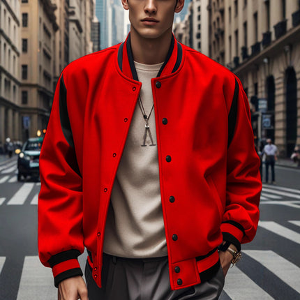 2025 Cross-Border Temu Popular European and American Men's Jacket Fashion Solid Color Brushed Fabric Cardigan Patchwork Button Baseball Jacket