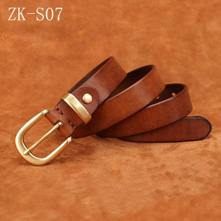 Handmade Vintage Copper Buckle Jeans Versatile Belt for Women Hong Kong Style Top Layer Cowhide Pin Buckle Genuine Leather Belt Vegetable Tanned