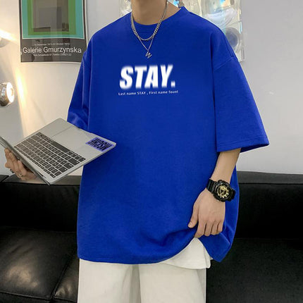 2024 Summer Short-sleeved Loose T-shirt Men's Trendy Brand Casual Half-sleeved Trendy T-shirt Base Shirt Five-sleeved Top