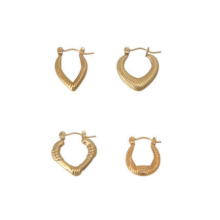 Stainless Steel Gold Earrings Fashion Elegant All-match Simple Geometric Heart-shaped Titanium Steel Women's Earrings Light Luxury High-end Sense