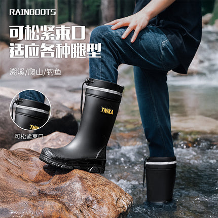 Men's Drawstring Multi-Height Outdoor All-Purpose Rain Boots 20/30/39 Medium-High Anti-Slip Fishing Wading Shoes Labor Protection Shoes