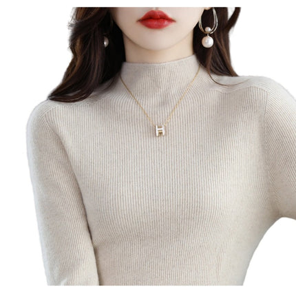 100 Wool Sweater Women's Half-turtleneck Autumn and Winter First-Line Reais Slim-Fit Long-Sleeved Pullover Knitted Base Red Sweater