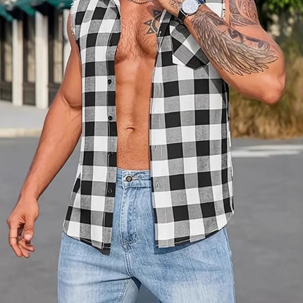 Europe and the United States cross-border personality men's jacket plaid sleeveless shirt men's casual shirt tassel craft shirt foreign trade fixed