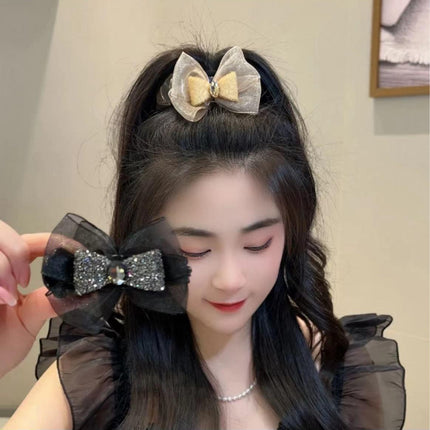 Light luxury high-grade bowknot ball head grip elegant rhinestone back head updo artifact high and low ponytail hair accessories