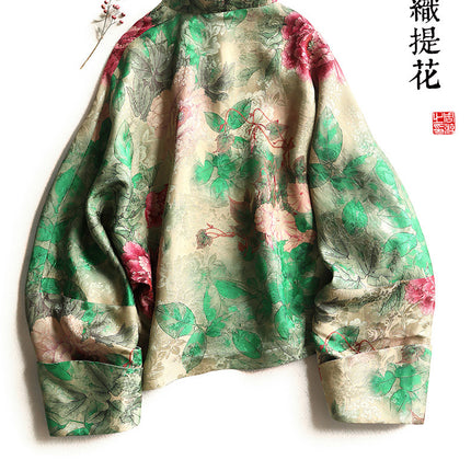 Yang Mi same style retro Chinese style buckle jacquard green slimming coat high waist black versatile slimming skirt