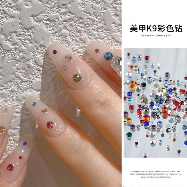 Color flat diamond round diy handmade nail diamond nail jewelry rhinestone mixed color diamond wholesale