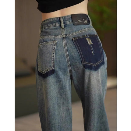American Style Retro Wide Leg Jeans Women's Trendy All-match New Popular Fashion High Waist Slimming Straight Pants