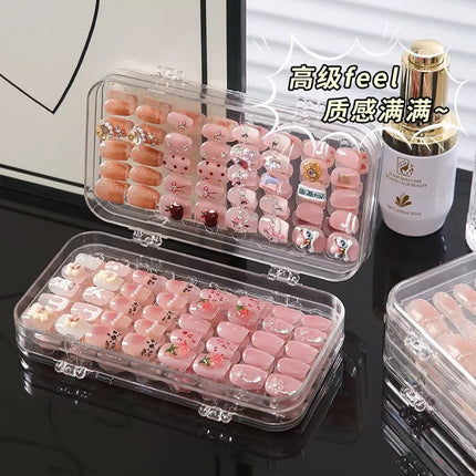 Nail Wearing Nail Storage Box Dustproof Transparent Storage Fit Box Three Folding Cosmetic Table Jewelry Storage Box