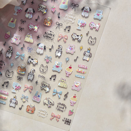 Cute Pet Graffiti Nail Art Stickers Embossed 3D Stereo 5D Cute Little Panda Cat Dog Nail Sticker Decoration