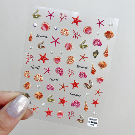 New Fresh Ocean-Themed Nail Stickers Trendy Shell Starfish Waves Blue Purple Coral Sea Nail Decoration