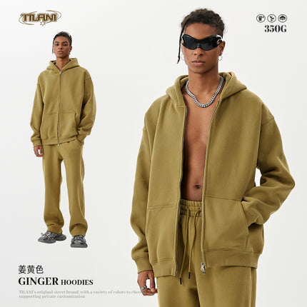 Tilani Men's Autumn and Winter Velvet Thickeneded Hooded Cardigan Sweatshirt Sweatpants American Fashion Brand Youth Hoodie Suit