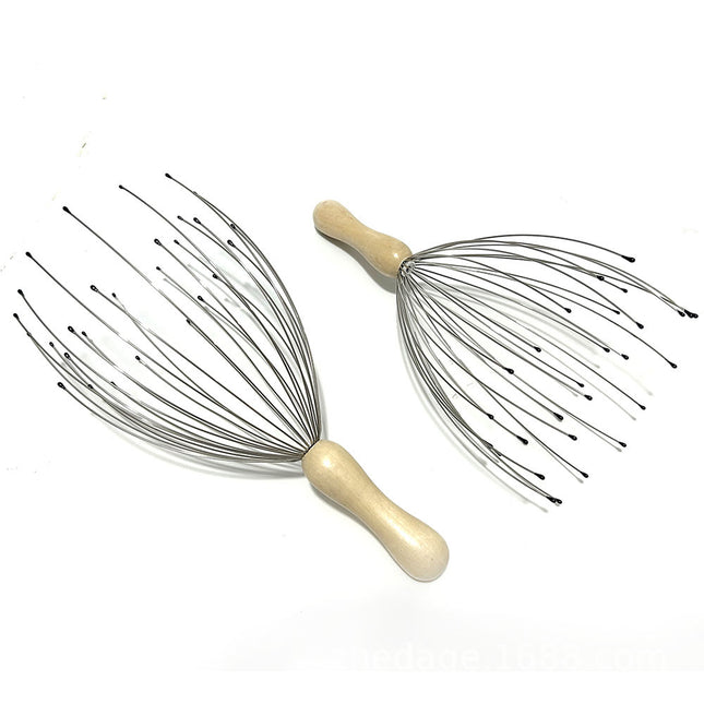 28-Claw 24-Claw Head Massager Wooden Handle Solid Wood Scalp Octopus Massage Head 12-Claw Wooden Handle Fixed Logo