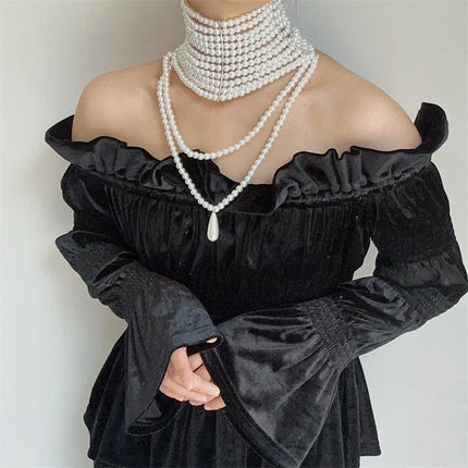 European and American Light Luxury Retro Handmade Multi-Layered Pearl Drop Tassel Necklace French Socialite Style Neck Ornament