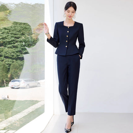 Aishangchen's High-End Navy Blue Suit Is Elegant and Versatile, Hotel Manager's Front Desk Formal Occasion Professional Wear