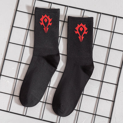 Warcraft Men's Socks Autumn and Winter Mid-tube Sports Socks Embroidered Solid Color Cotton Socks Casual Men's Socks Game Cartoon WOW