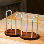 Bamboo wood-two-seater striped cup holder-silver