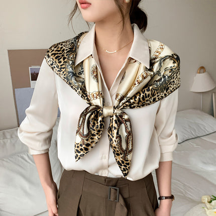 Spring and Autumn New Large Square Scarf Large Silk Scarf Decorative South Korea All-match Women's Scarf Headscarf Scarf Chic Style Hair Belt Art