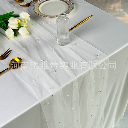 Amazon Pearl Tulle Lace Table Runner Wedding Party Outdoor Decoration Tablecloth Amazon Manufacturer Supply