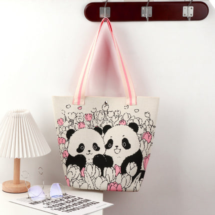Large-Capacity Tote Bag, Shoulder Bag, Souvenir Gift, Versatile Backpack, Popular Spring and Summer Panda Grandpa Cartoon Knitted Bag