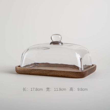 Bamboo and Wood Cake Plate Transparent Glass Display Dinner Plate Dessert Cake Western Food Plate with Table Cream Plate Cross-border Foreign Trade