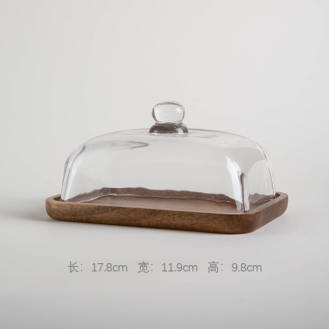 Bamboo and Wood Cake Plate Transparent Glass Display Dinner Plate Dessert Cake Western Food Plate with Table Cream Plate Cross-border Foreign Trade
