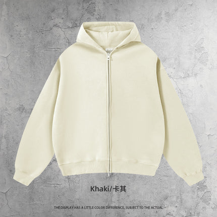 Cai Xiang Island Men's Boxy Fit Heavyweight Hoodie 350g Fleece Hoodie Double Zipper Sweatshirt for Men