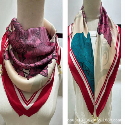 2024 New Magnetic Buckle Silks and Satins Square Scarf Women's Spring and Autum Scarf High-end Decorative Triangle Scarf Neck Protector