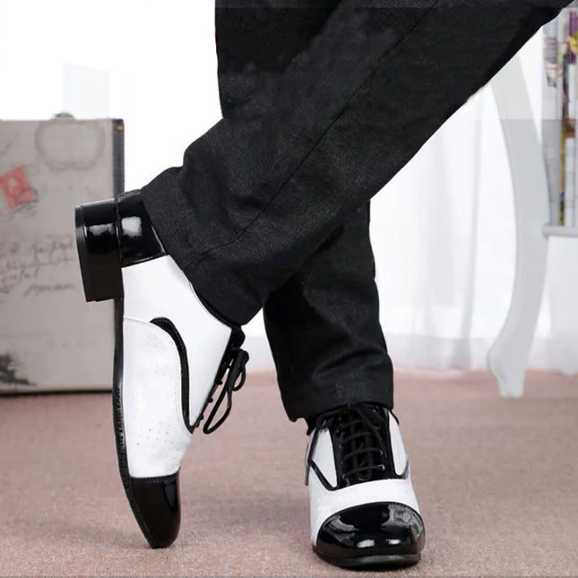 Latin dance shoes men's leather black and white international dance shoes square dance adult breathable soft bottom modern dance ballroom dance